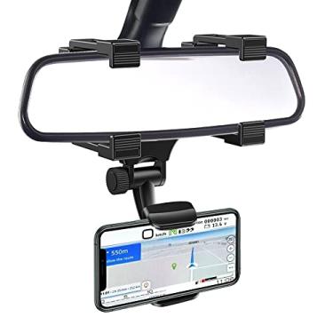 Imagem de VAGURFO Suporte de telefone retrovisor espelhado, suporte de telefone para carro, suporte de telefone, suporte de telefone com rotação de 270° e clipes ajustáveis, suporte universal para smartphone, preto