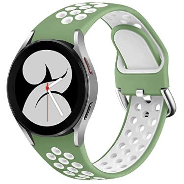 Imagem de Pulseira elegante sem lacunas para Samsung Galaxy Watch 4 Band 40 mm 44 mm/Relógio 4 pulseiras clássicas 42 mm 46 mm Furo Respiráveis Triplo Correia Esportiva de Silicone Ajustável Feminino Homem, Verde Claro Branco