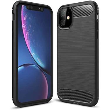 Imagem de HAODEE para Apple iPhone 11 Series Case, fibra de carbono escovado anti-queda capa protetora de gel de sílica com tudo incluído (cor: preto, tamanho: 5,8 polegadas)