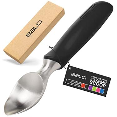 Imagem de BALCI Colher de sorvete – Pá de sorvete de aço inoxidável resistente com aderência de borracha antiderrapante – Pá de sorvete de metal profissional – Seguro para lava-louças – Preto