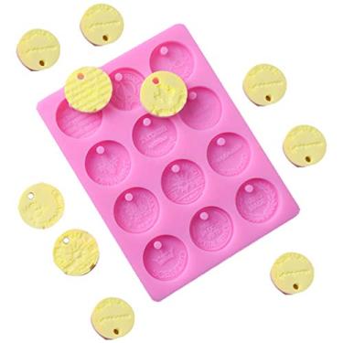 Imagem de Moedas Geométricas de 12 Furos Letras Inglesas Com Furo Molde de Silicone para DIY Chocolate Doce Fondant Decoração de Bolo Cera Giz de Cera Gesso Resina Pendentes Ferramenta