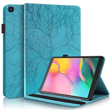 Imagem de LVSHANG Capa para tablet para Samsung Galaxy Tab A7 10,4 Capa 2020 T500 T505 T507 Capa de couro PU flip carteira capa protetora árvore da vida capa para tablet compartimento para cartão Tablet PC (Cor: Azul)