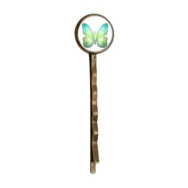 Imagem de Borboleta de folha verde com padrão floral retrô de metal para cabelo
