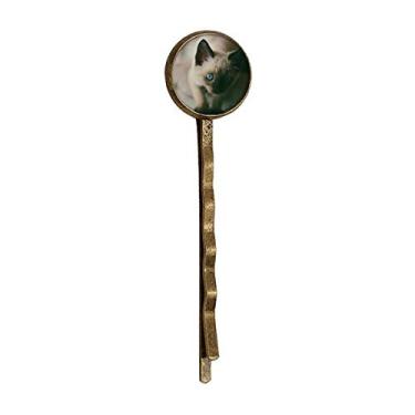 Imagem de Animal Blue Eye Kitten Fotografia Cinza Retro Metal Hair Bobby Pin Headwear