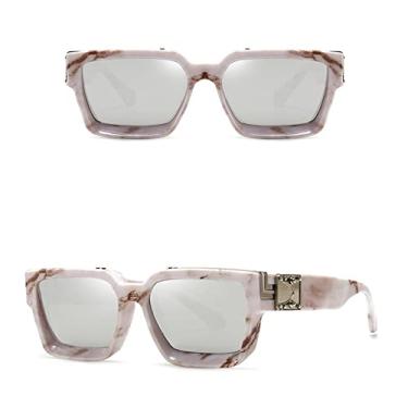 Imagem de Óculos de sol elegantes com espelho quadrado branco feminino, designer de moda, óculos de sol superdimensionados para senhoras, óculos de sol de viagem de verão, padrão c15 prata, tamanho único