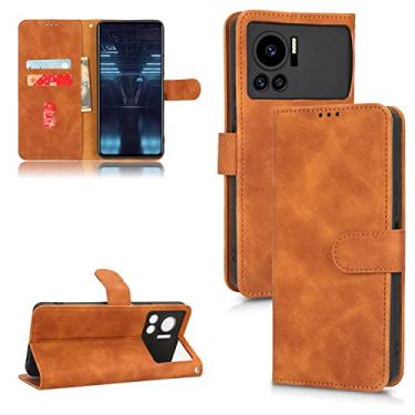 Imagem de Capas de telefone Business Skin Feel compatíveis com Infinix Note 12 G96 Note 12 VIP capa de couro slots para cartão clipe carteira capa de telefone à prova de choque (marrom, Infinix Note 12 VIP)