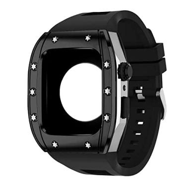 Imagem de TONECY Kit de modificação Pulseira de silicone Correa para Apple Watch 44mm 45mm Capa protetora de metal Pulseira para Apple Watch Series 8 7 6 5 4 SE (Cor: F, Tamanho: 45MM)