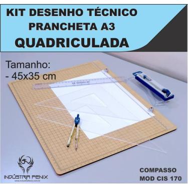 Imagem de Kit Desenho Técnico Prancheta Engenharia Arquitetura A3 Quadriculada E