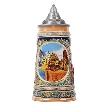 Imagem de NENBOLEC Caneca Beer Stein German Frankfurt Oktoberfest Bavarian Muchen Viking Tankard com tampa Petwer para homens amantes presentes pai 0,6 litro