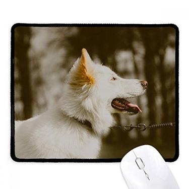 Imagem de Mousepad para foto de animal de estimação branco com borda costurada, tapete de borracha para jogos