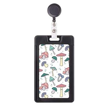 Imagem de Linda ilustração de cogumelo rosa azul retrátil crachá carretel porta-cartões