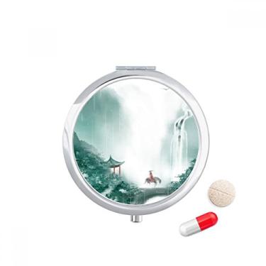 Imagem de Mountain Rain Mo Caixa de comprimidos de aquarela chinesa com bolso para armazenamento de remédios