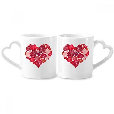 Imagem de Conjunto de canecas de porcelana rosa em forma de coração para casal Dia dos Namorados com alça de coração