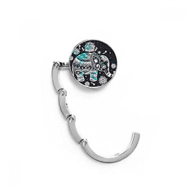 Imagem de Gancho de mesa com fecho decorativo de flor de elefante preto e azul da Nation