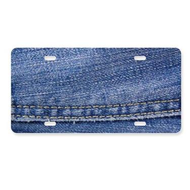 Imagem de DIYthinker Etiqueta de aço inoxidável para decoração de placa de carro com forro de caubói jeans