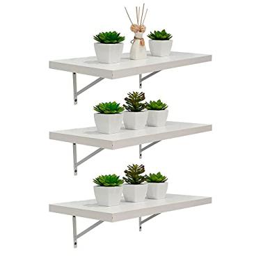 Imagem de Kit 3 Prateleiras 60 x 20cm Branco Espessura 25mm Mão Francesa
