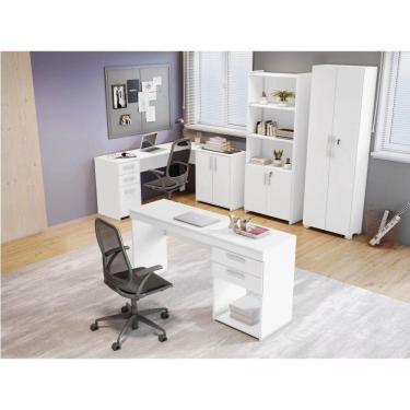 Imagem de Conjunto Home Office 4 Peças 1 Mesa em L 1 Escrivaninha 2 Armários Espresso Móveis Branco