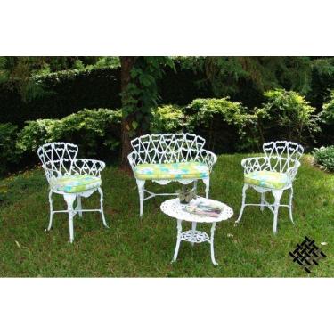 Imagem de Conjunto Viena (01 Mesinha + 02 Poltronas + 01 Banco 2 Lugares) Alumínio Fundido Jardim Varanda Piscina Área Gourmet Área Externa Artesane Móveis