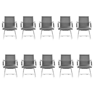 Imagem de Kit 10 Cadeiras Escritório Esteirinha Eames Preta Fixa