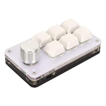 Imagem de ASHATA Teclado mecânico macro com 6 teclas, uma mão, mini teclado com botão RGB azul claro, interruptor de conexão com fio Plug and Play DIY programável teclado mecânico com uma mão (branco)