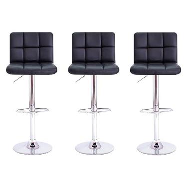 Imagem de Kit 03 Banquetas Alta Para Bar Balcão Bancada Estofada Área Gourmet Cozinha Americana Giratória Gomos Preta