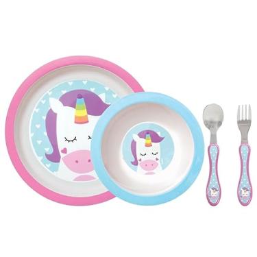 Imagem de Kit Refeição Infantil 3 Peças Prato Raso Bowl e Talher Inox Buba Animal Fun (Unicórnio)