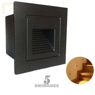 Imagem de Kit 5 Balizador Externo Embutir Parede Preto Mini Escada
