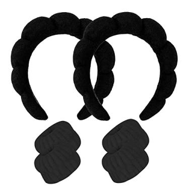 Imagem de Conjunto de toalhas de pulso para spa para lavar o rosto, faixas para a pele para mulheres, tecido esponjoso, esponja, facial, faixas de cabelo para remoção de maquiagem,