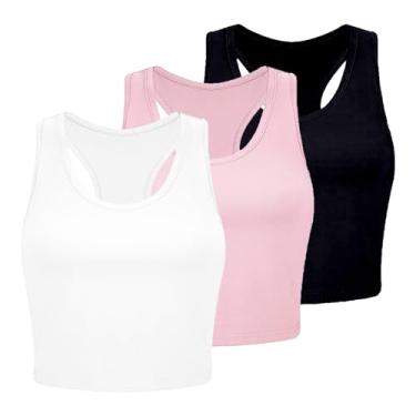 Imagem de 3 peças regatas femininas de algodão básicas costas nadador sem mangas esportivas para treino, Tops vermelhos de verão, P