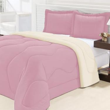 Imagem de Kit Edredom Casal Queen Malha Gel Dupla Face 3 Peças (Rosa com Palha)