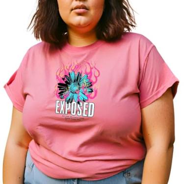 Imagem de Camiseta Feminina T-shirts Blusinhas Flor com Fogo Camisa Plus Size GuGi CF01-005 (Rosa, GG)