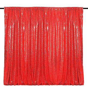 Imagem de WISPET Cortinas de fundo de lantejoulas vermelhas 1 painel 3 m x 3 m glitter vermelho foto pano de fundo cortinas festa casamento bebê cortina brilhante fundo fotografia