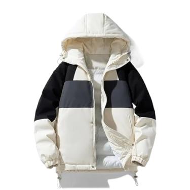 Imagem de Aoleaky Jaqueta masculina quente com patchwork, casual, com capuz, casaco de inverno estilo Harajuku, casaco parca grossa, Pmf279cor creme, PP