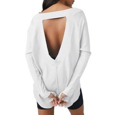 Imagem de Tankaneo Camiseta feminina grande frente única manga longa túnica gola redonda para treino, Branco, GG