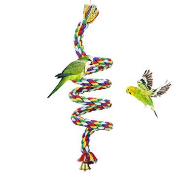 Imagem de Pássaro corda de algodão balanço poleiro brinquedo para mastigar gaiola de papagaio com sino para periquito cinza africano, calopsita, cacatua, periquito, periquito, arara amazônica (P-99 polegadas)