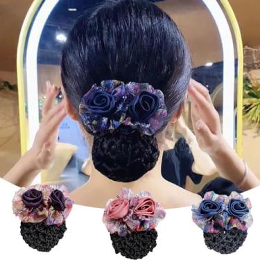 Imagem de 3 peças de capas para coque de cabelo de flor para mulheres laço rede de cabelo bolso grampo de cabelo com fita de presilha com presilhas de rede rede snood hairnet-050-3PCS#02
