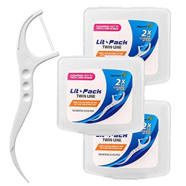 Imagem de Palitos de fio dental Twin-Line para clareamento avançado e fio dental de dupla ação com palitos de dente de alta resistência com 3 estojos portáteis, 300 unidades