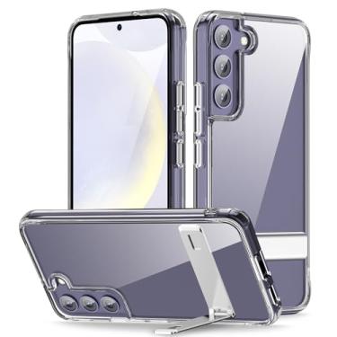 Imagem de oakxco Capa para Samsung Galaxy S24 Plus com suporte transparente de metal embutido, plástico rígido transparente e silicone TPU borda macia capa protetora resistente para celular, fina e à prova de