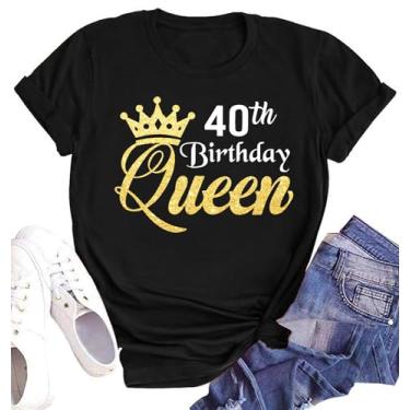 Imagem de Camisetas de aniversário para mulheres 40º aniversário rainha camiseta 40 anos aniversário esquadrão camiseta aniversário menina tops, Queen-preto, P