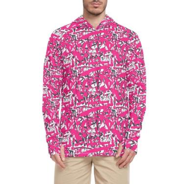 Imagem de Moletom masculino Graffiti com capuz de manga comprida FPS 50 + camiseta masculina Rash Guard UV com capuz refrescante, rosa, M