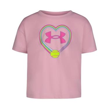 Imagem de Under Armour Camisa feminina de manga curta, gola redonda, leve e respirável, Softball, rosa, 6X