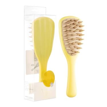 Imagem de Escova de shampoo de cabo longo ginkgo biloba, massageador de silicone, pente de shampoo de dente grosso com alça, artefato de shampoo de cabo longo/4270