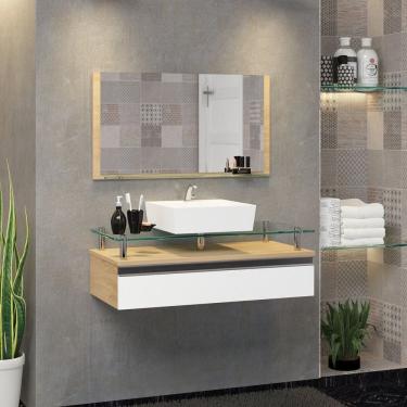 Imagem de Conjunto Gabinete Banheiro 80cm Ametista Freijó/Branco