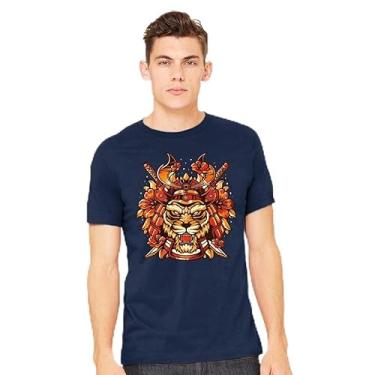 Imagem de TeeFury - Samurai Warrior Tiger - Camiseta masculina animal,, Azul marino, G