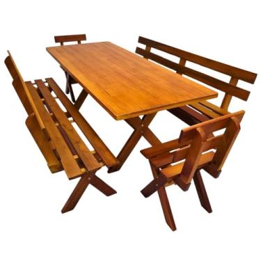 Imagem de Conjunto Mesa Madeira Rústica Para Churrasco - Mesa + 4 Bancos Mel