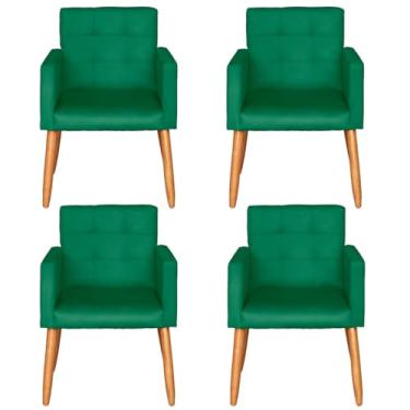 Imagem de Kit 4 Poltronas Decorativa para Sala de Estar Recepção Sala de Espera estofada pés palito madeira MOBLAN Decor (Verde)