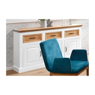 Imagem de Balcão de Madeira 3 Portas e 3 Gavetas | Coleção England Branco/Natural