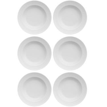 Imagem de Jogo 6 Pratos Fundos Redondos 23,5cm Porcelana Relevo Germer Branco Mesa Posta
