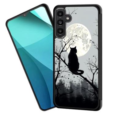 Imagem de ZQLPLZR Capa para Galaxy A35 5G, bordas antiderrapantes para pneus, design fofo, à prova de choque, proteção total, capa traseira preta para Samsung Galaxy A35 5G 6,6 polegadas 2024, gato preto e lua