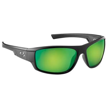 Imagem de Flying Fisherman Óculos de sol Reefline Wrap, Armação preta fosco/lente espelhada verde, Medium